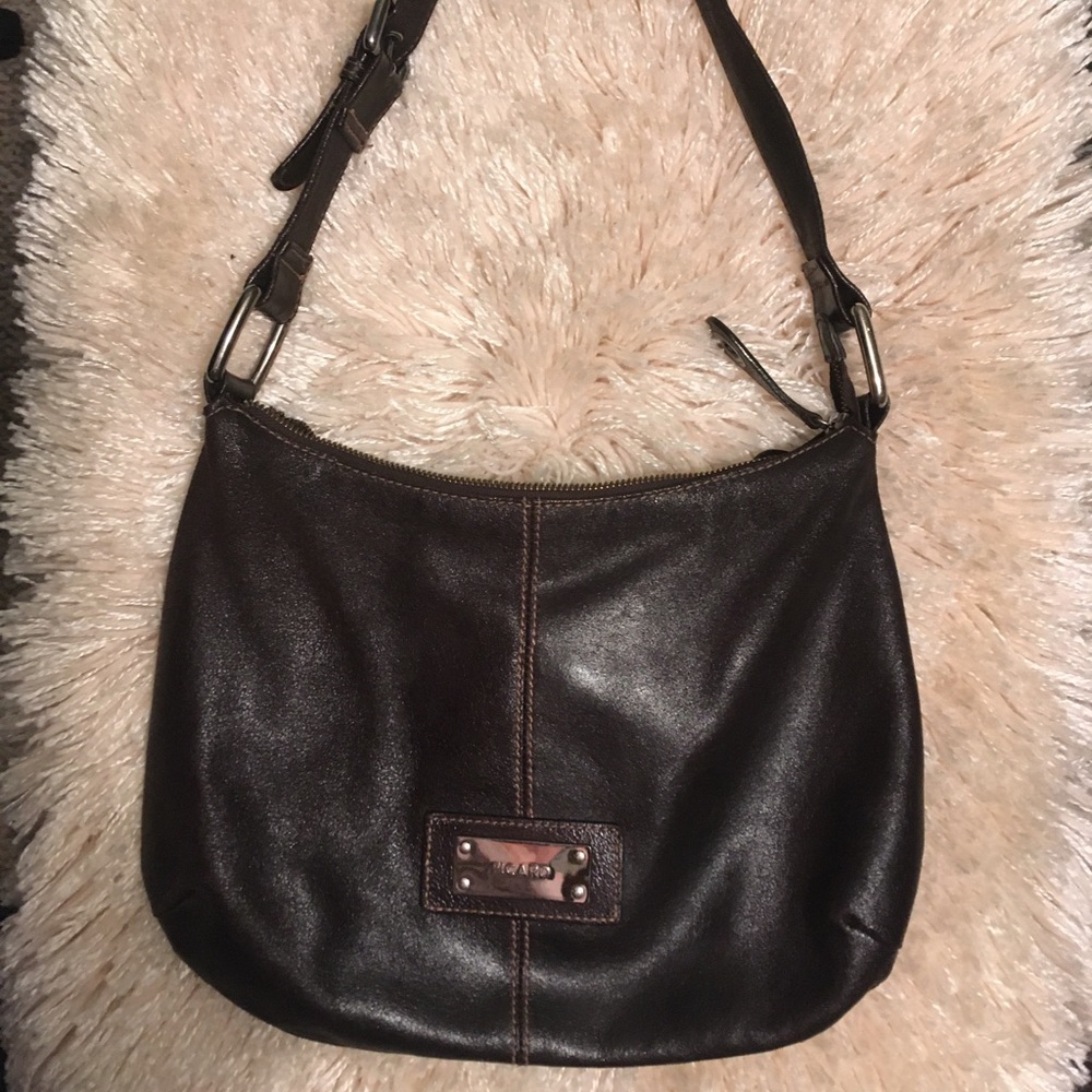 Picard brown leather shoulder bag adjustable straps  some minor wear on strap
